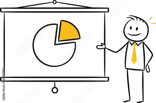 Stick figure presenting business chart data and information