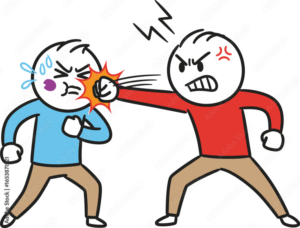 Fototapeta premium Fight punch violence aggression angry conflict cartoon man
