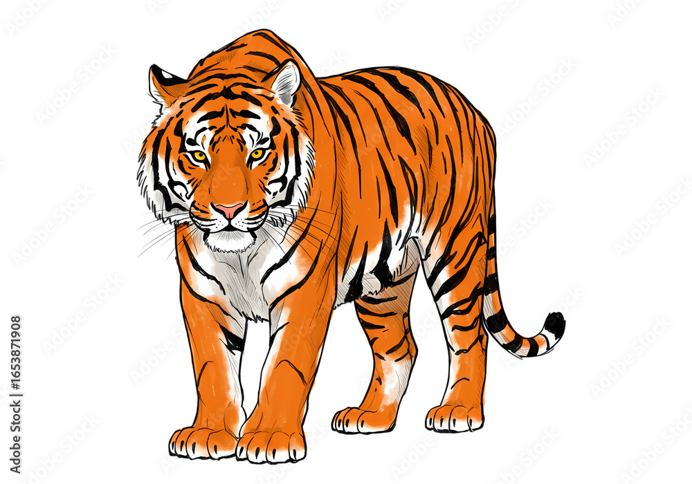 Obraz premium Majestic Bengal Tiger Illustration isolated on transparent background