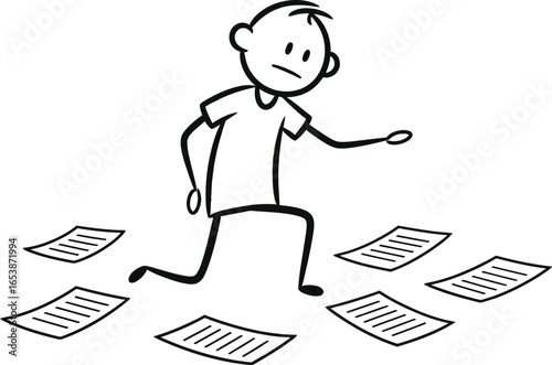 Stick figure overwhelmed by paperwork and document management
