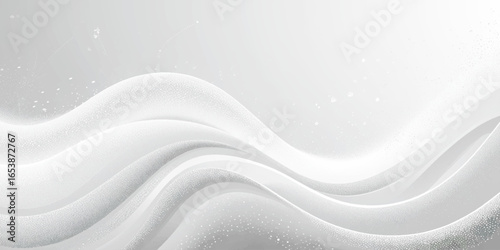 Minimal abstract waves in white and gray tones with flowing curves and snowy texture, ideal for modern design backgrounds.