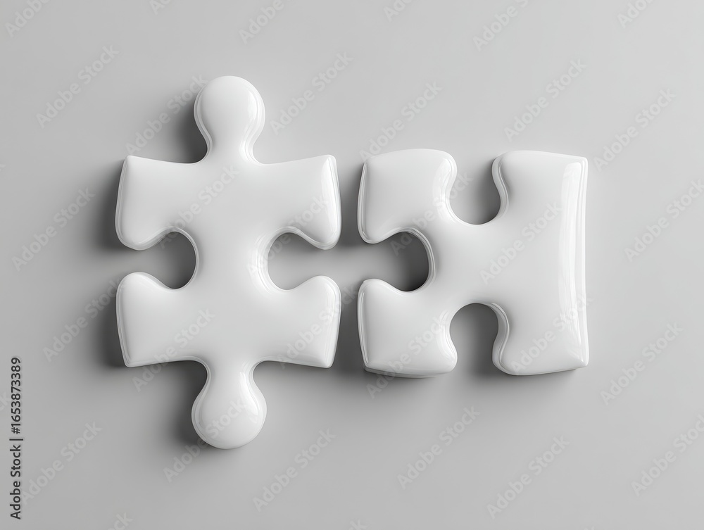 Obraz premium Two white puzzle pieces, joined