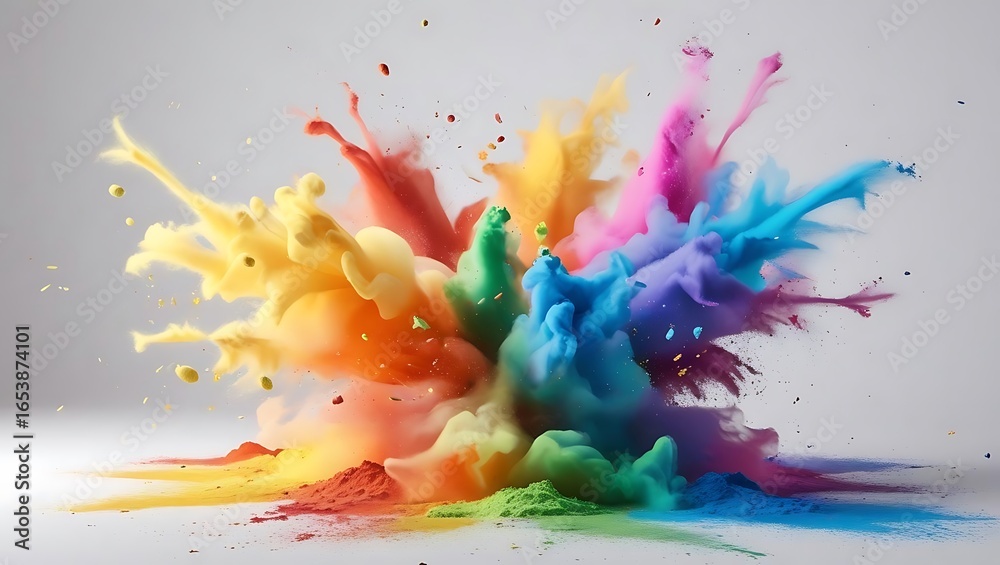 Fototapeta premium Vibrant explosion of colorful powder against a white background