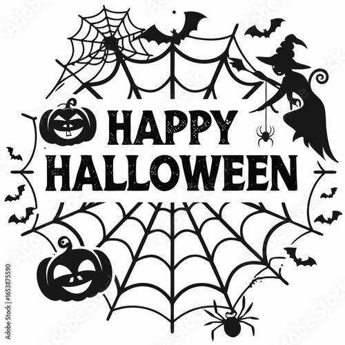 Happy halloween typography illustration with spooky elements and decorative design vector