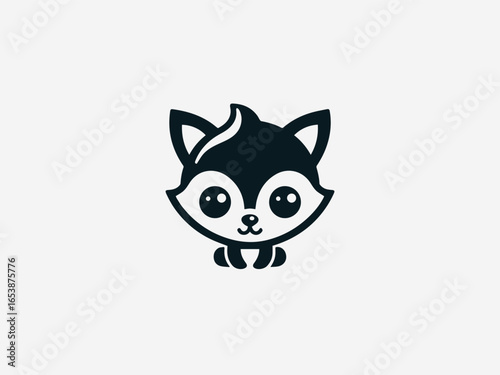 Playful baby fox with bushy tail and curious expression in charming vector logo