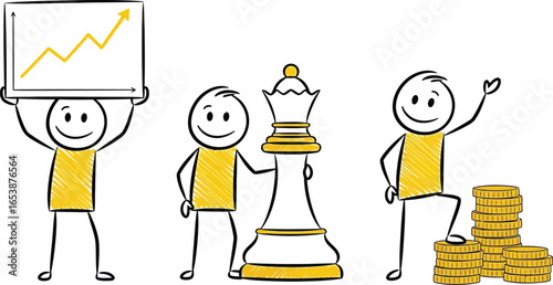 Business strategy and financial growth stick figure concept