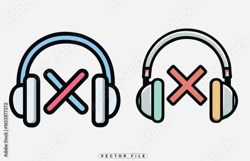 Headphones with x marks on colorful ear cups and headbands