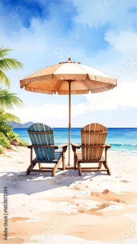 Wallpaper Mural Beach chairs under umbrella, idyllic scene Torontodigital.ca