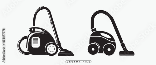 Two black and white vacuum cleaners side by side illustration