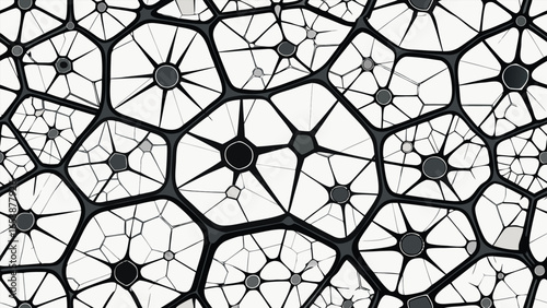 Abstract network of interconnected irregular geometric shapes with vibrant color gradients