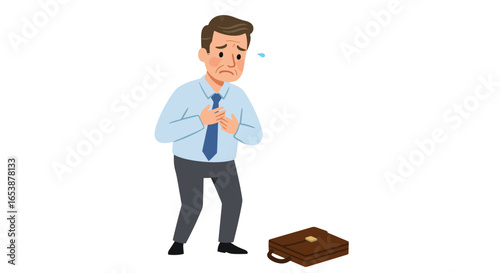 Businessman Experiencing Chest Pain or Panic Attack.