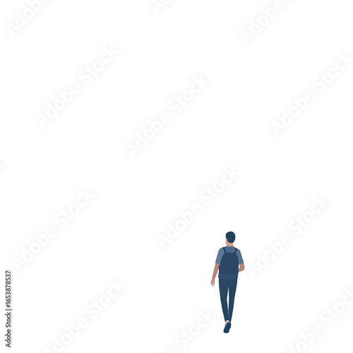 Pixel Art Illustration of a Man Walking Away Wearing Blue Jeans Shirt and Shoes Isolated on White Background