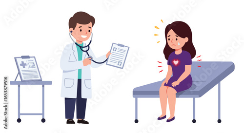 Doctor Consulting Patient with Heart Pain Illustration.