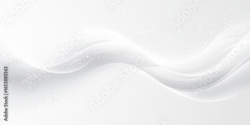 Abstract background featuring soft, overlapping curves in a monochromatic palette of white and gray, with a faint glitter effect.