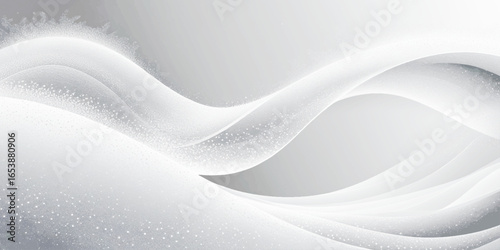 Abstract background featuring soft, overlapping curves in a monochromatic palette of white and gray, with a faint glitter effect.