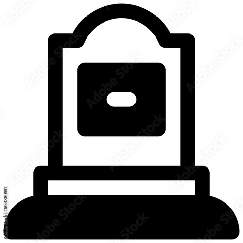 Gravestone. Outlined stroke vector icon with black-filled details.