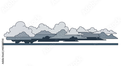 Pixelated Gray Clouds Floating in a Horizontal Row Isolated Against White Sky Low Resolution Graphics and Weather Concept