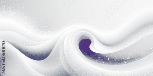 Abstract design with smooth, flowing white waves and a subtle scattering of small white dots on a light gray background.