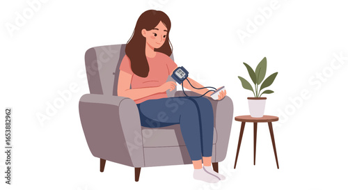 Woman Measuring Blood Pressure at Home 2.