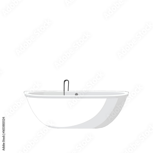Modern White Bathtub with Chrome Faucet in a Bright Minimalist Bathroom Interior Design Illustration