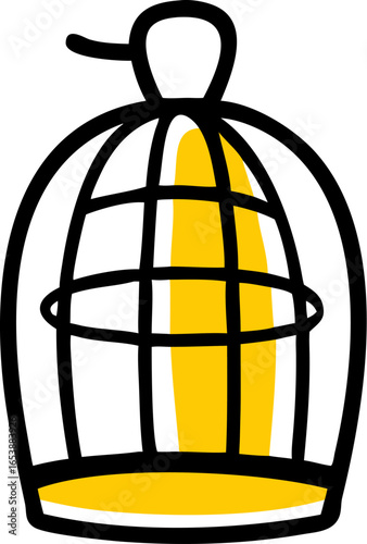 Black outline of a bird cage isolated on white background