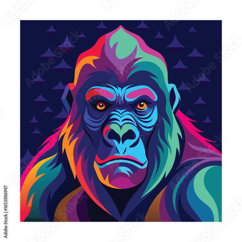 Colorful Geometric Portrait of a Gorilla primate animal