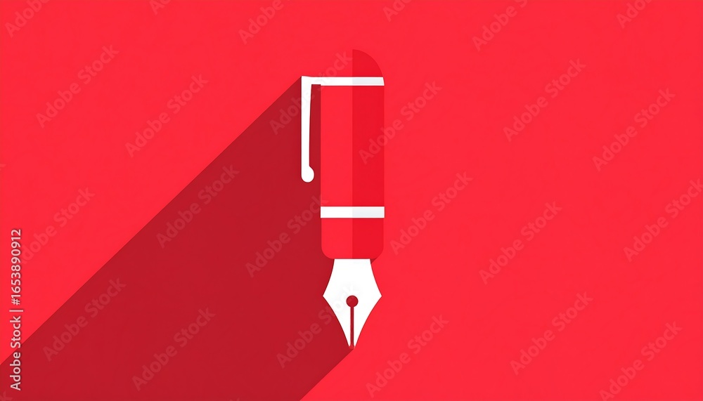 Obraz premium Red background, white pen icon, long shadow