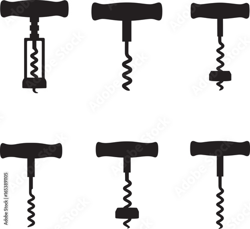 Collection of Corkscrew Variations for Wine Opening Silhouette