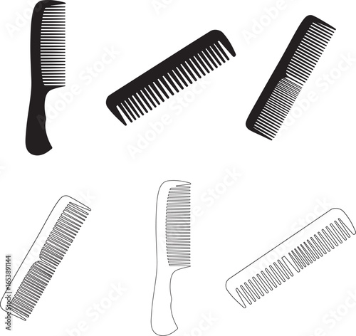 Collection of Various Hair Combs in Black and White Silhouette