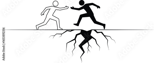 Helping hand overcoming adversity challenge stick figure art
