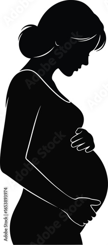 Silhouette of pregnant woman standing with hands on belly isolated on white background transparent backgrounds