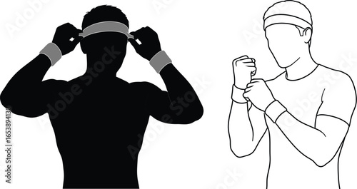 Athlete preparing for boxing training with headband and wraps