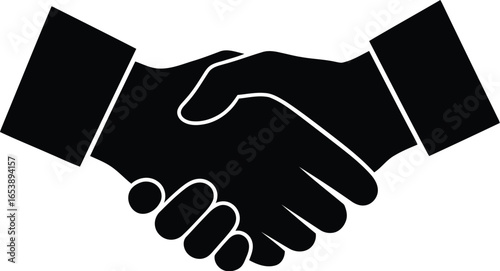 Black handshake icon representing agreement or partnership, isolated on white background transparent backgrounds