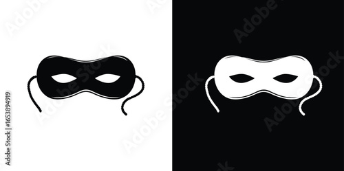 Black and white masquerade masks on contrasting backgrounds