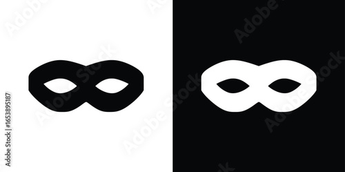 Black and white masquerade mask icons on contrasting backgrounds