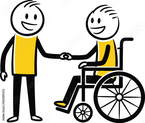Disability support cartoon illustration of stick figures art
