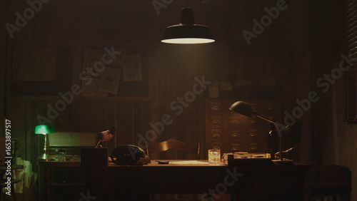 Фотография Vintage desk illuminating secrets in a moody detective's office