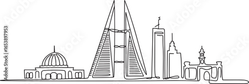 Bahrain Skyline Continuous Line Drawing Vector Illustration. Manama Cityscape Silhouette Outline