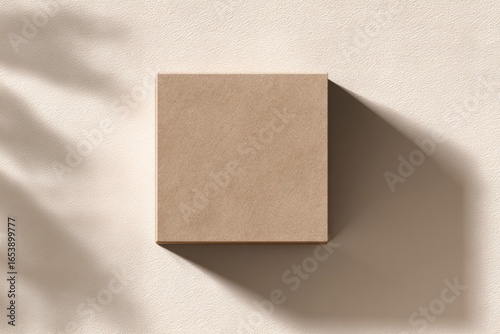 Beige square box on light beige surface,  shadowed