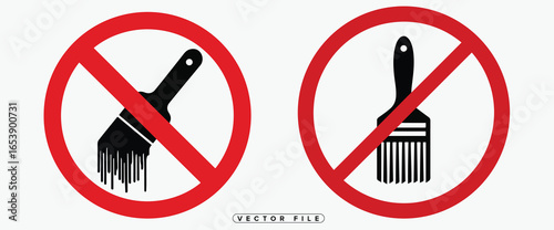 No painting or using brushes allowed sign with red circle and line