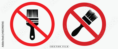 No painting or combing allowed signs with brush and comb icons