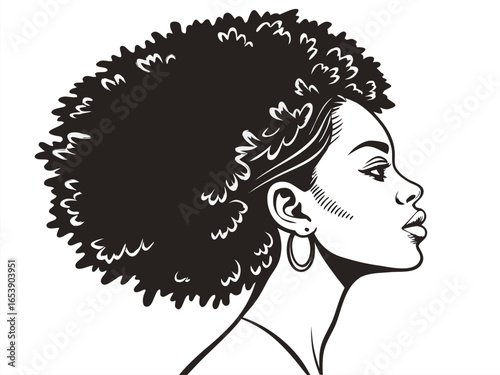 Stylized Vector Silhouette of African American Woman’s Profile – Bold Natural Afro Hairstyle with Unique Shape and Texture