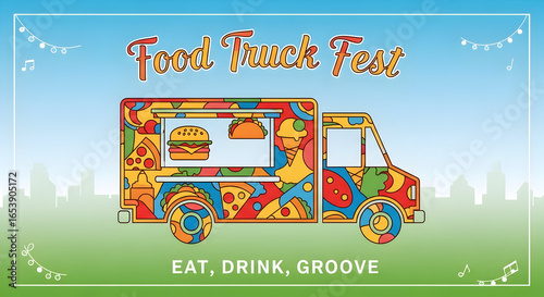 Food truck festival promotion illustration