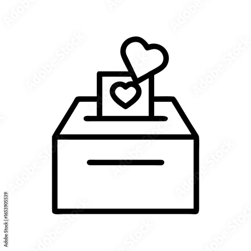 Illustration of a donation box with a heart shaped card being inserted for love and generosity theme
