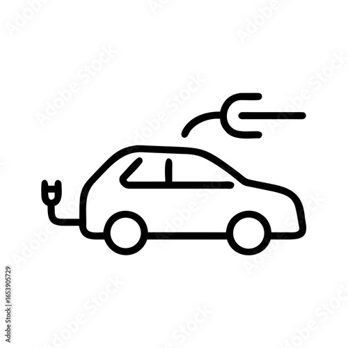 Electric car outline with charging plugs showing sustainable energy and eco friendly transportation method icon