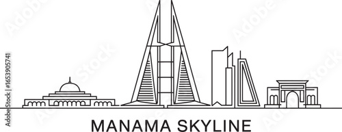 Manama Skyline Silhouette Vector Illustration Bahrain Cityscape Outline Landmark Architecture