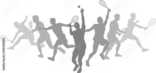 Silhouette Tennis players set. Active sports people healthy players fitness silhouettes concept.
