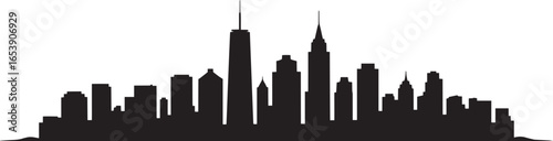 New York City Skyline Silhouette, Urban Landscape with Skyscrapers and Modern Buildings