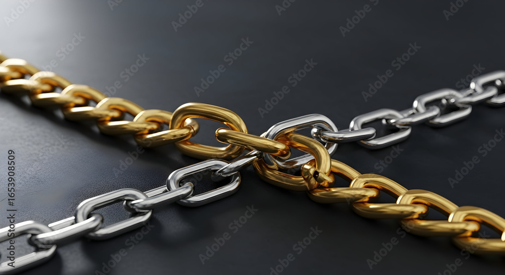 Fototapeta premium Gold and silver chains intertwined