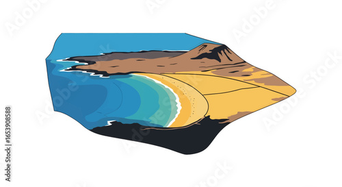 Pixelated Tropical Island Landscape with Turquoise Water and Sandy Beach in Digital Art Style